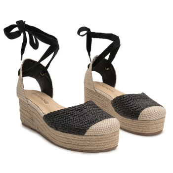 Andres Machado Lily Black/Natural Textile Espadrille Sandal | Womens Larger Sized Shoes