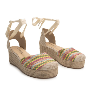 Andres Machado Lily Multi/Natural Textile Espadrille Platform Sandal | Womens Larger Sized Shoes