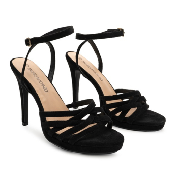 Andres Machado Lucy Black Suede Effect Strappy Heeled Sandal | Womens Larger Sized Shoes