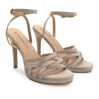 Andres Machado Lucy Grey Suede Effect Strappy Heeled Sandal | Womens Larger Sized Shoes