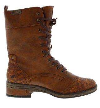 Mustang Kennedi Cognac Patterned Mid Calf Boot | Womens Larger Sized Shoes