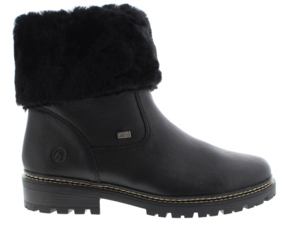 Remonte Stefanie Black Grain Leather/Faux Fur Boot | Womens Larger Sized Shoes