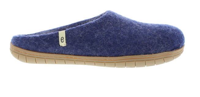Egos Dark Blue Felt House Slipper With Rubber Sole | Womens Larger Sized Shoes