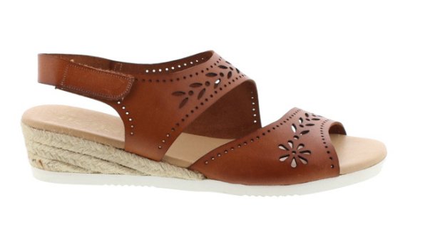 Magnus Anabella Dark Tan Leather Punched Sandal | Womens Larger Sized Shoes