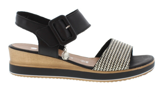 Remonte Jerilyn Black/Cream Leather Wedge Sandal | Womens Larger Sized Shoes