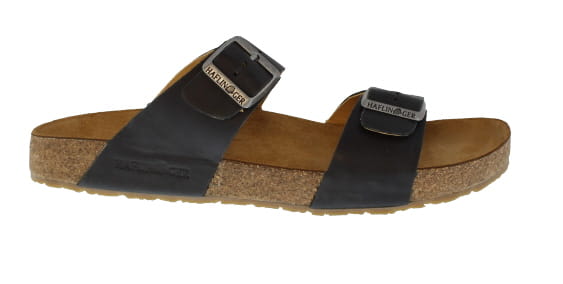 Haflinger Andrea Black Leather Double Strap Mule Sandal | Womens Larger Sized Shoes