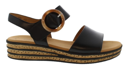Gabor Andre Black Nappa Leather Platform Wedge Sandal | Womens Larger Sized Shoes