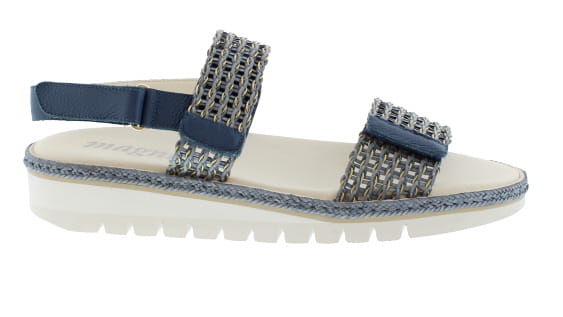 Magnus Linzey Jeans Blue Wicker Wedge Sandal | Womens Larger Sized Shoes