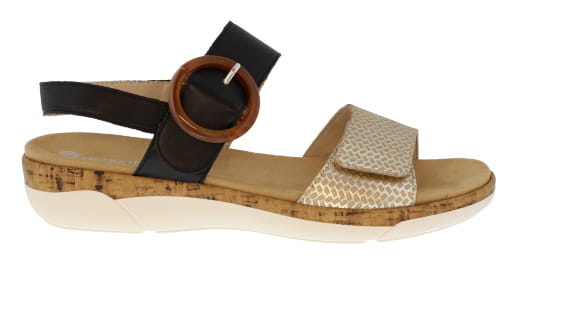 Remonte Jocelyn Black/Multi Leather Cork Wedge Sandal | Womens Larger Sized Shoes