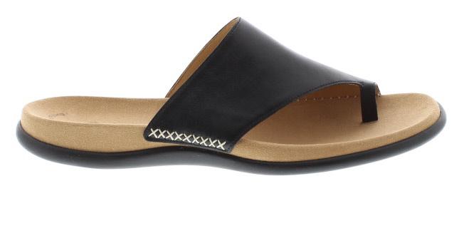 Gabor Lanzarote Black Waxy Leather Mule Sandal | Womens Larger Sized Shoes