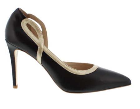Sante + Wade Mori Black/Dull Gold Leather High Heeled Pump | Womens Larger Sized Shoes